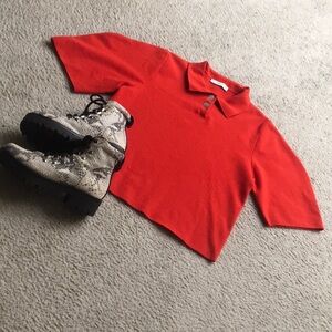 ZARA/“RED POLO”SHORT SLEEVE 2 BUTTON COLLAR KNIT CARDI/NEW